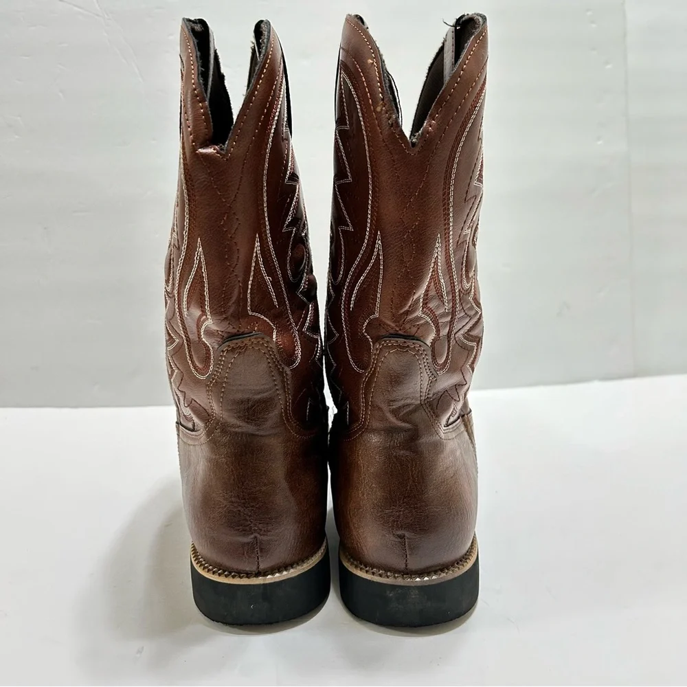 Lishan men’s Western brown cowboy boots embroidered mid calf  size 11/EU47 - Picture 3 of 7